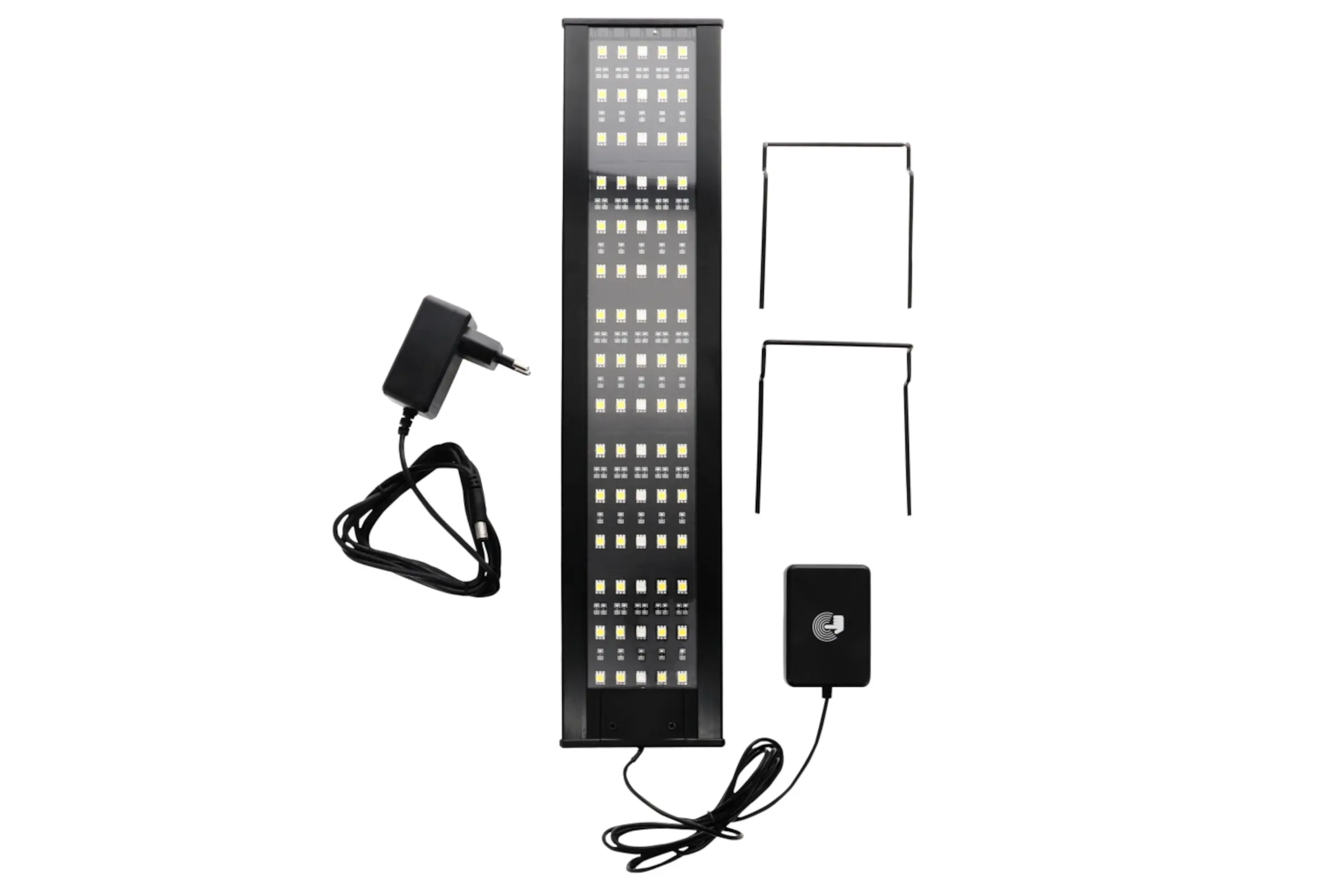 Schwarze LED-Aquariumlampe mit Adapter und Metallhaltern