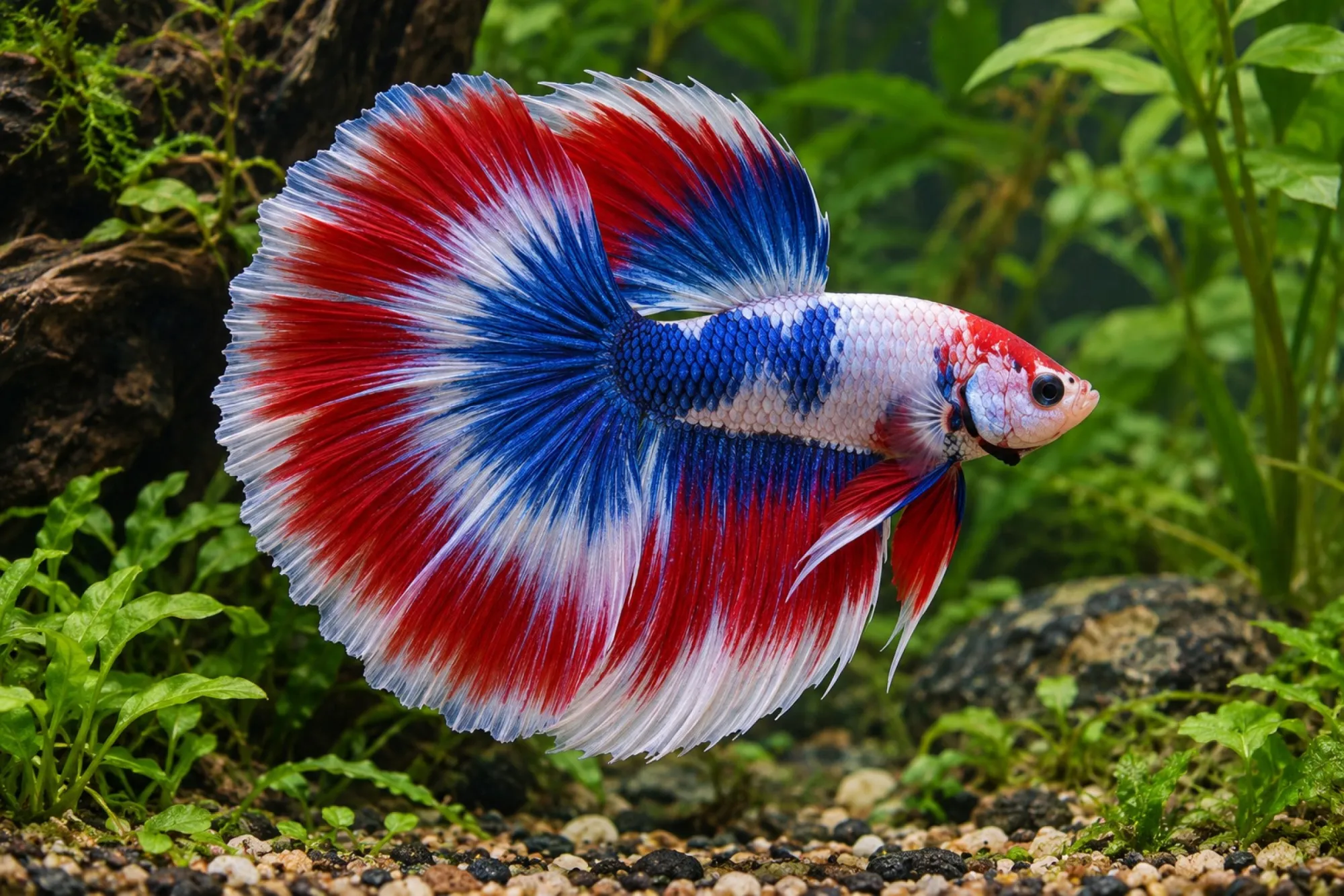 Halfmoon-Kampffisch „Thai Flag“, Männchen, Betta splendens