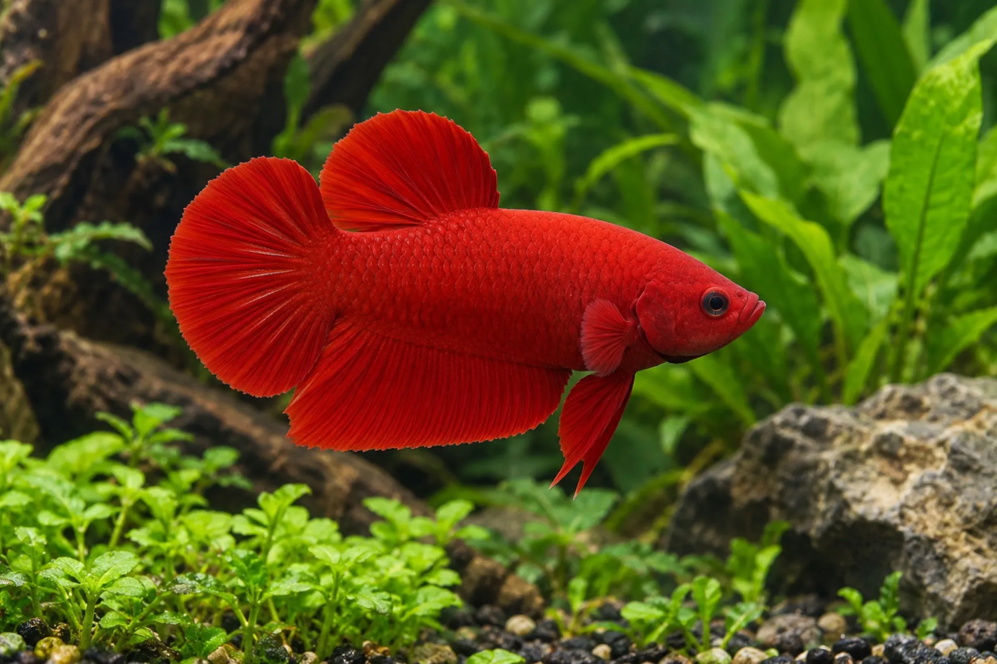 Plakat-Kampffisch „Super Red“, Männchen, Betta splendens