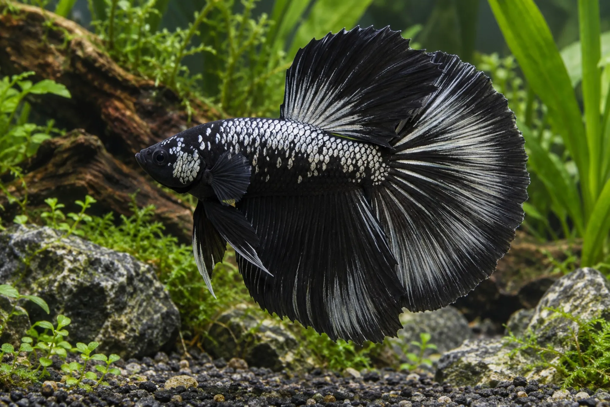Siamesischer Kampffisch „Halfmoon Samurai“, Männchen, Betta splendens