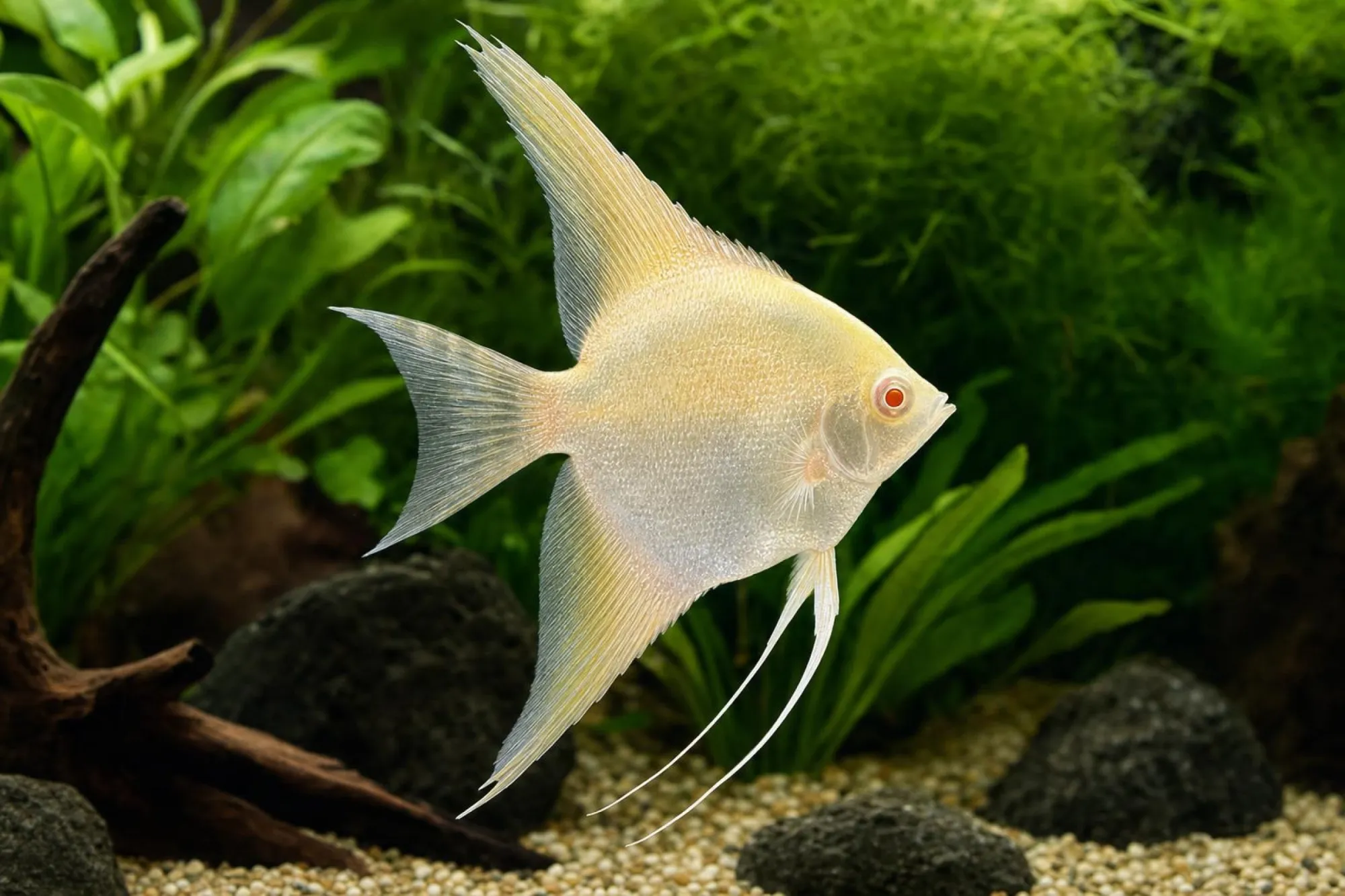 Skalar „Albino Gold Diamond“, Pterophyllum scalare