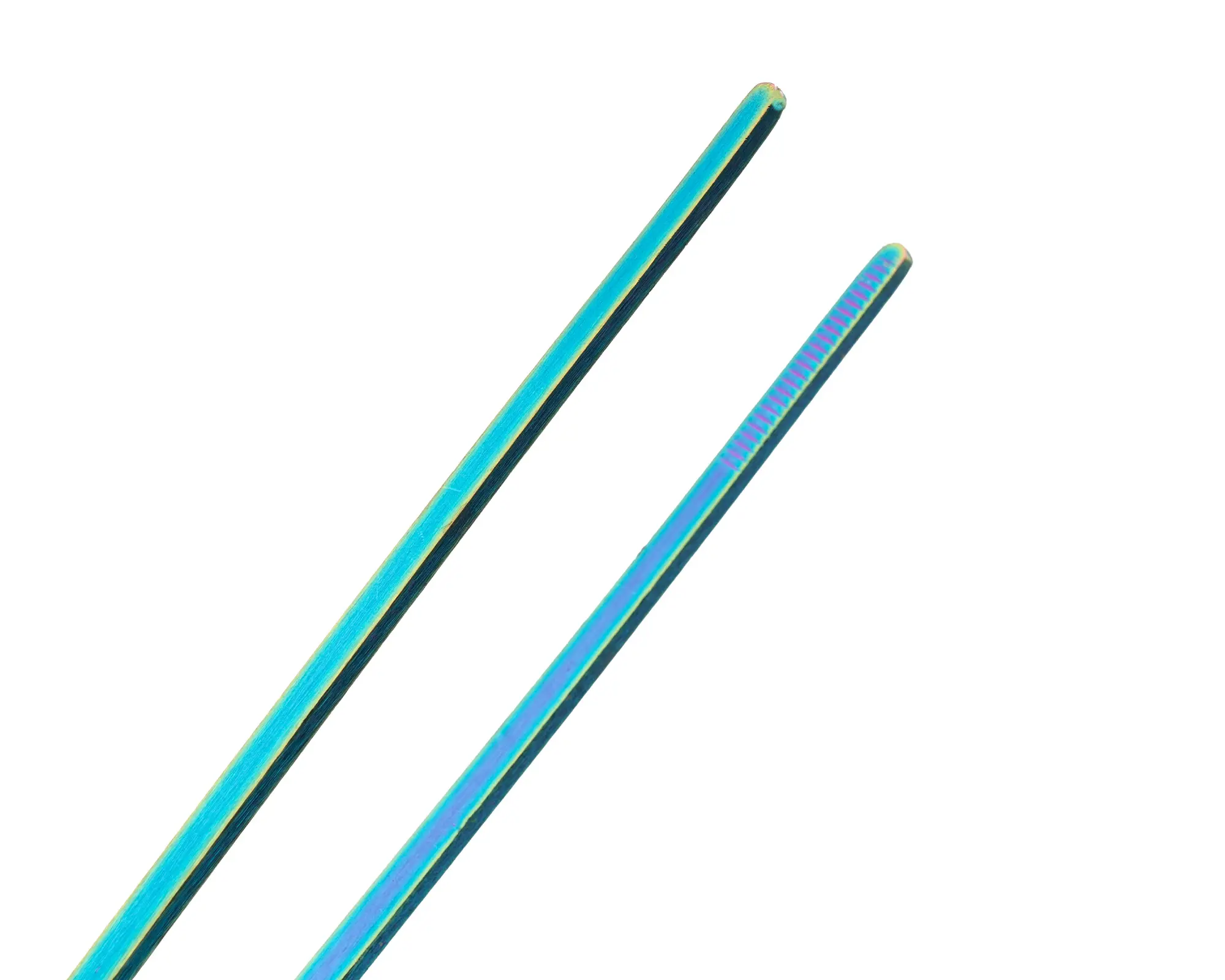 Blaue metallic Stäbchen mit Regenbogen-Effekt