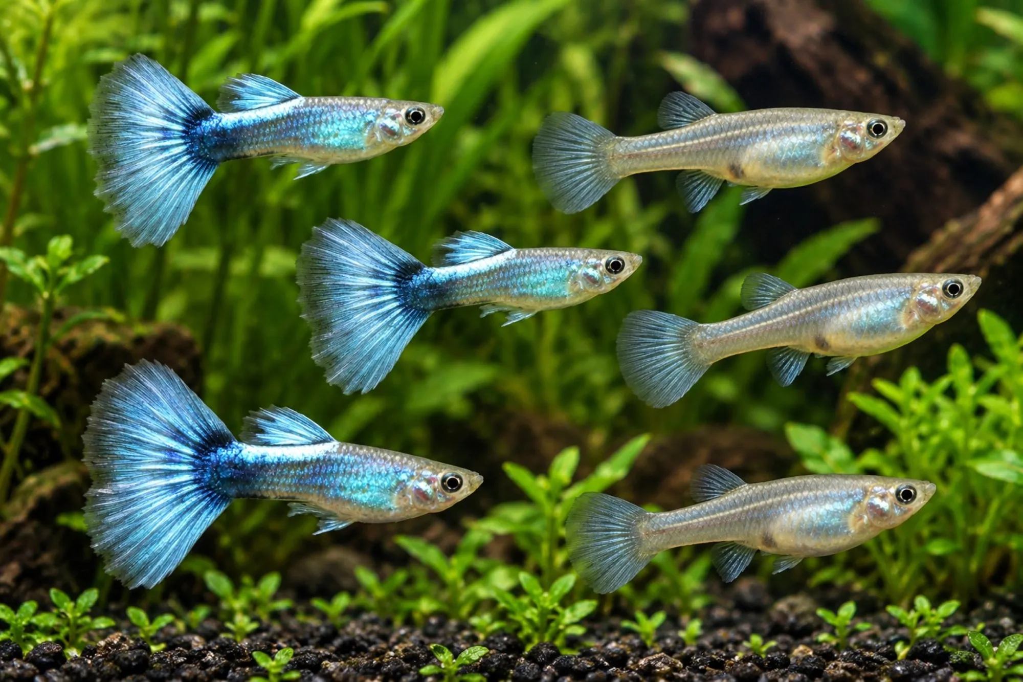 Guppy „Blue Diamond“, Set 5 Männchen + 5 Weibchen, Poecilia reticulata