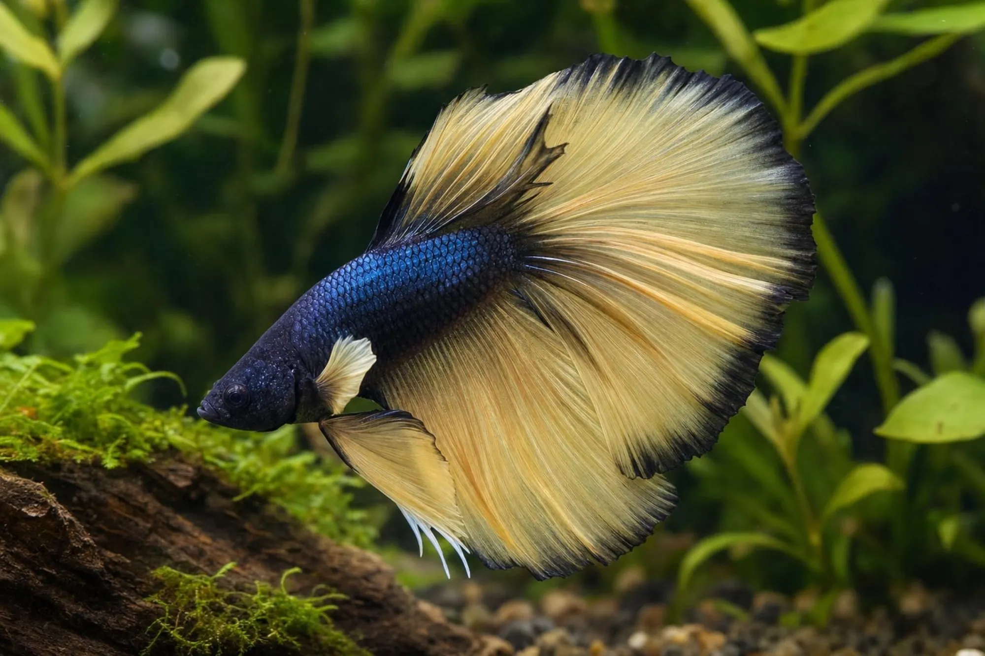 Super-Delta-Kampffisch „Blue Mustard“, Männchen, Betta splendens