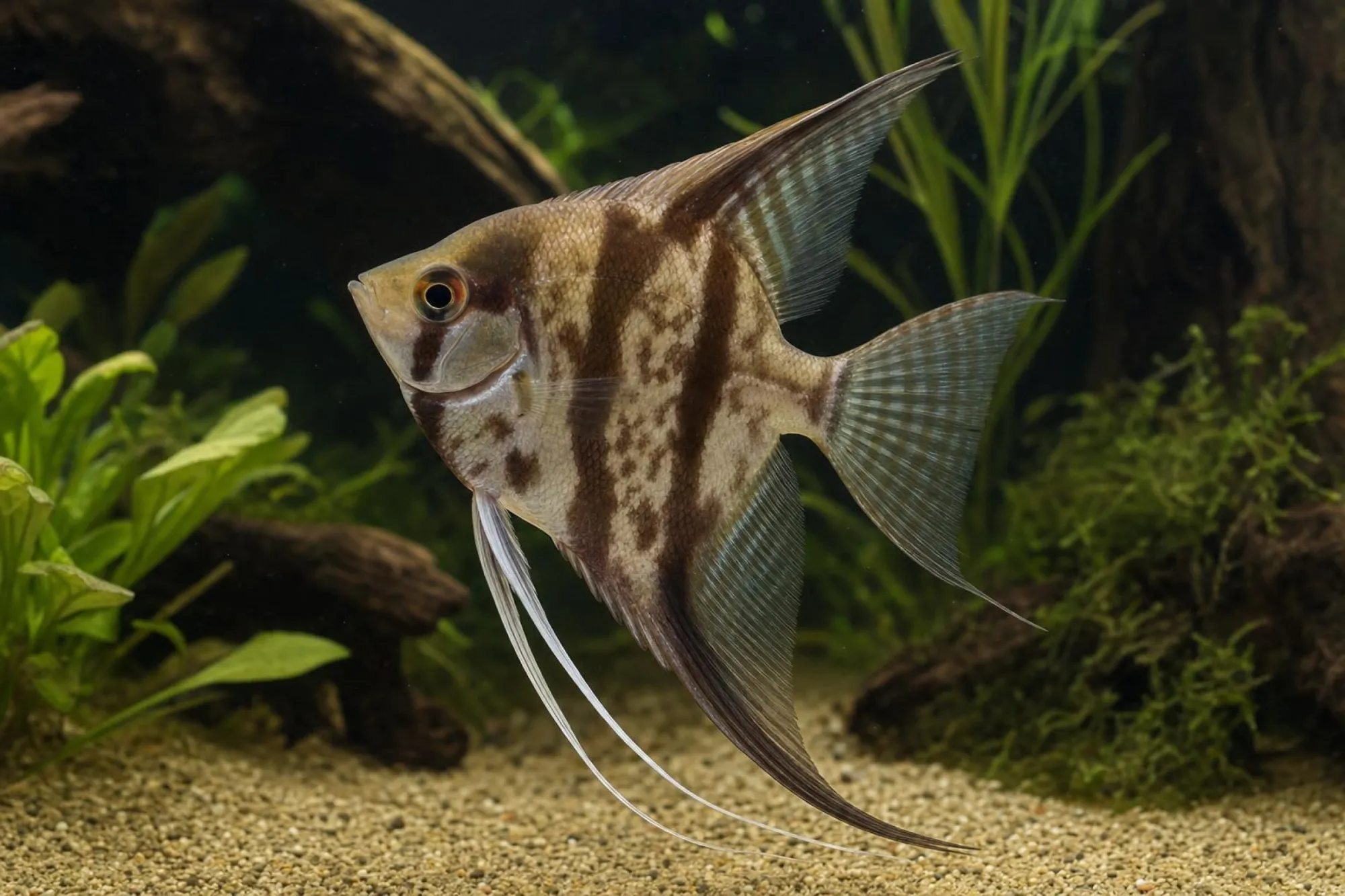 Schoko-Marmor-Skalar, Pterophyllum scalare, ca. 3,0-4,0 cm