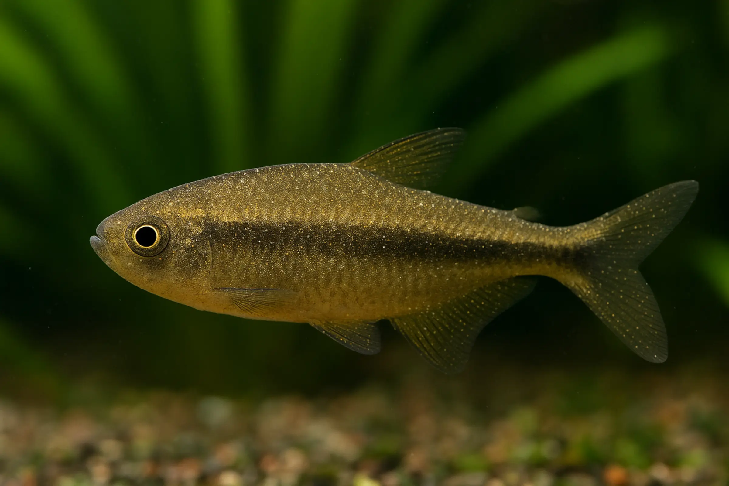 Seitenansicht eines goldbraunen Aquarienfisches