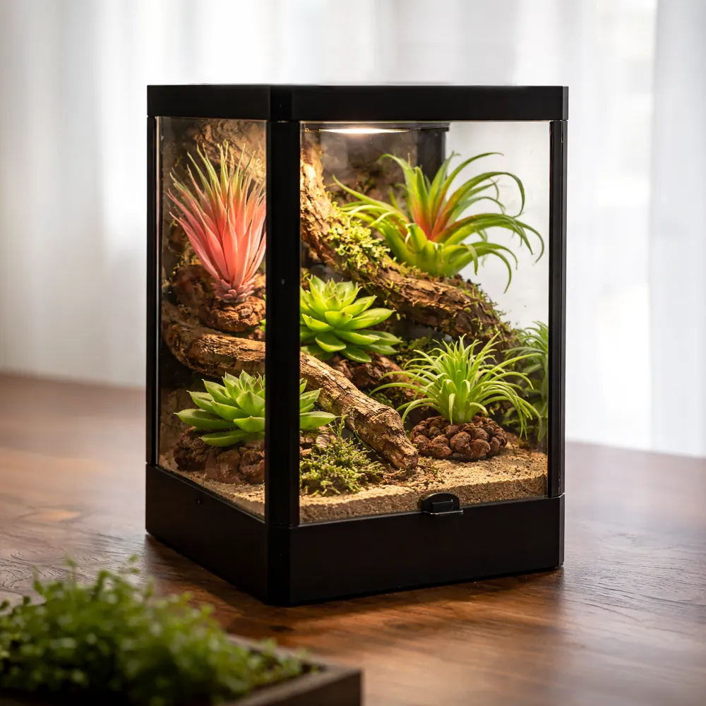 Hobby Terra Succulent 3 künstliche Sukkulente, 14 cm hoch, rosa bis grün verfärbte fleischige Blätter, realistisches Detail im Sand-/Fels‑Terrarium, unbedenklich für Reptilien und Wirbellose