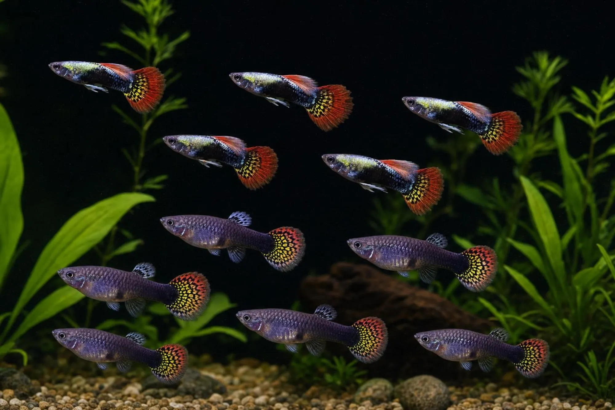 Guppy „Red Mosaic“, Set 5 Männchen + 5 Weibchen, Poecilia reticulata