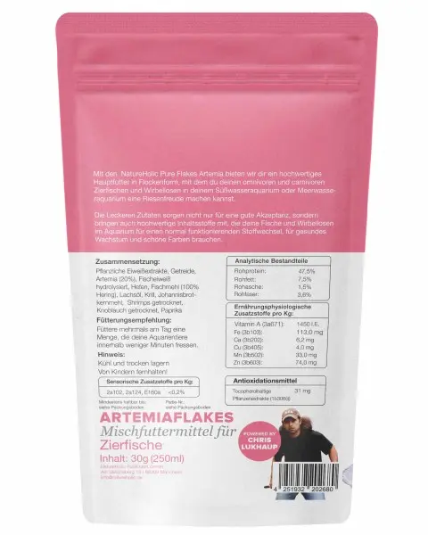 Rückseite Packung ArtemiaFlakes für Zierfische 30g