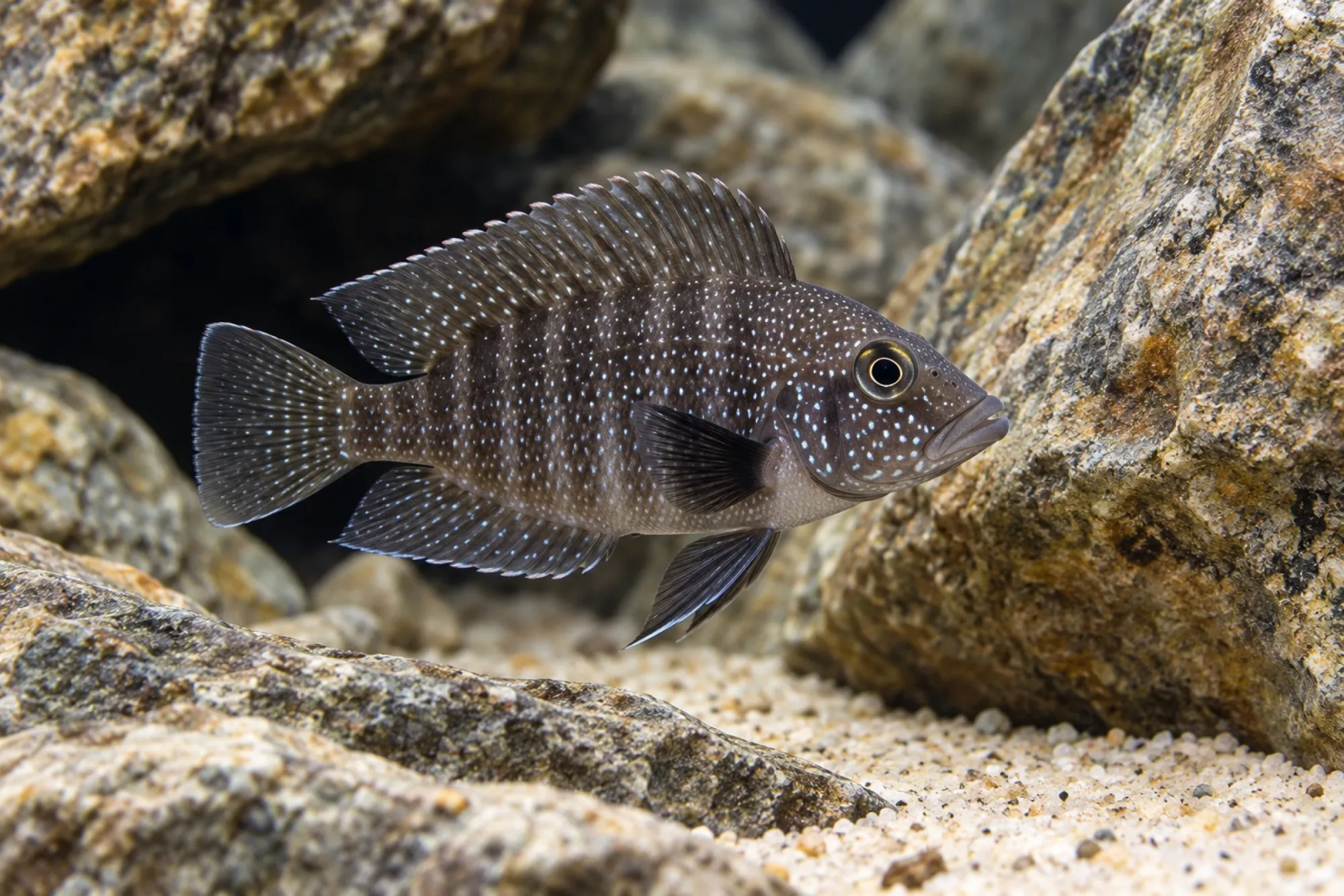 Perlhuhncichlide „Black Pectoral Kongo“, Altolamprologus calvus, ca. 3,0-4,0 cm