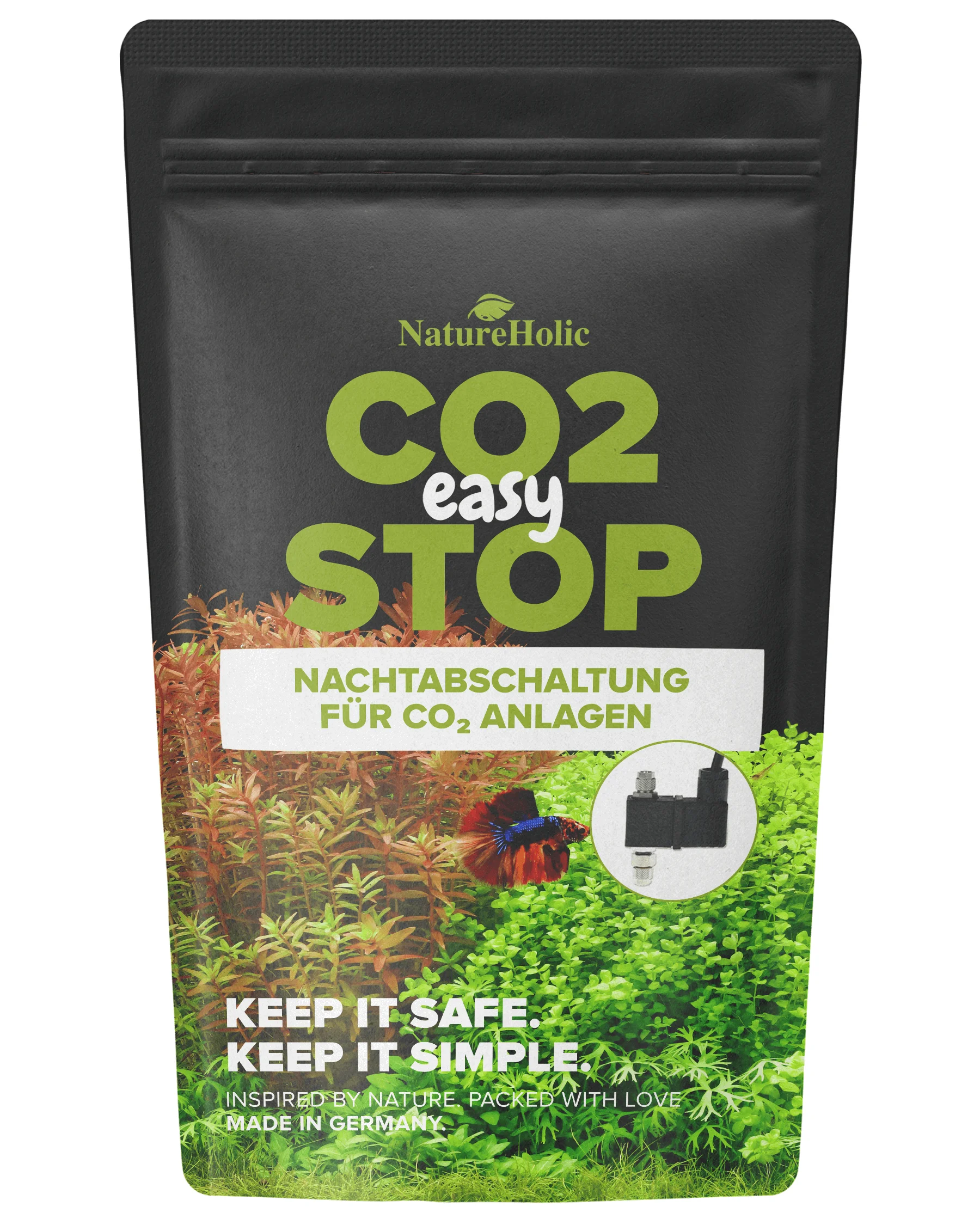 NatureHolic CO2 easy STOP Verpackung mit Aquarienpflanzen