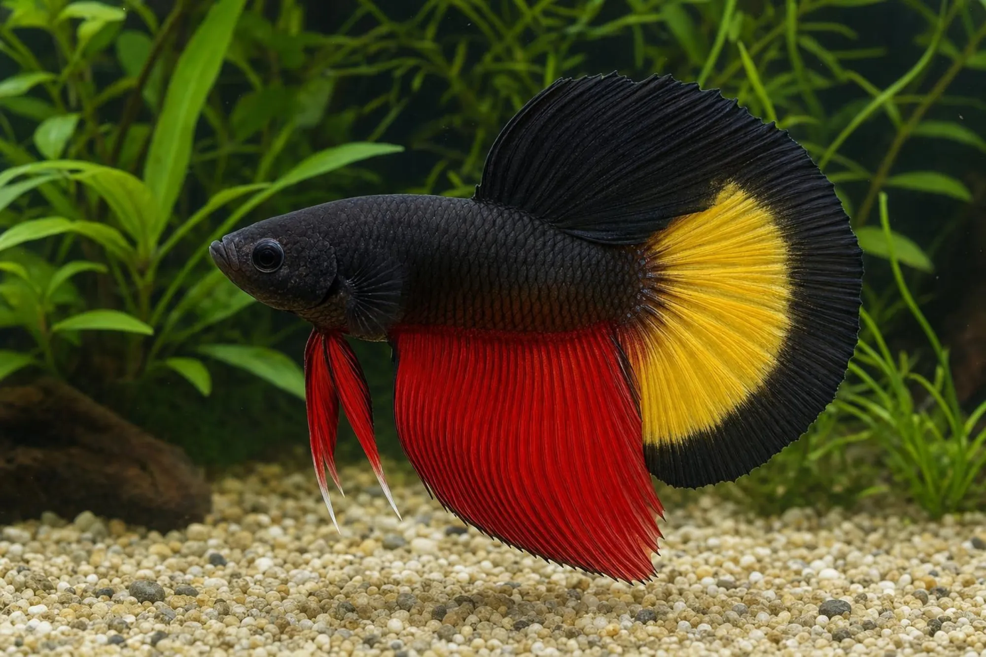 Siamesischer Kampffisch Halfmoon-Plakat „Deutschland-Flagge“, Männchen, Betta splendens